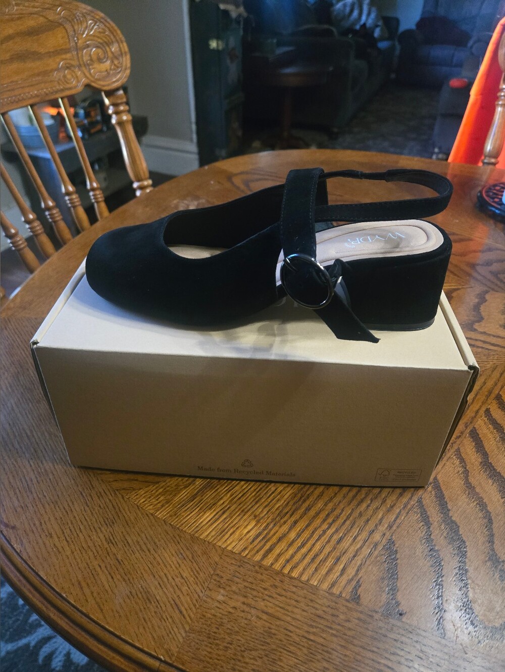 Women's Black Suede Slingback Block Heel Pumps
